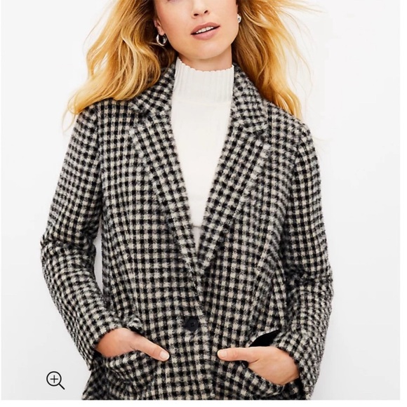 LOFT Houndstooth Black and White Trench Coat Petite Small (women’s P4 - P6) - Picture 2 of 6